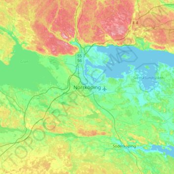 Topografisk karta Norrköping, höjd, relief