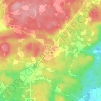 Topografisk karta Tvärred, höjd, relief