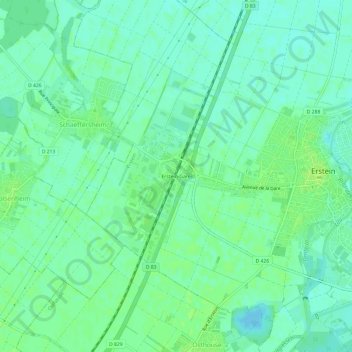 Topografisk karta Erstein-Gare, höjd, relief