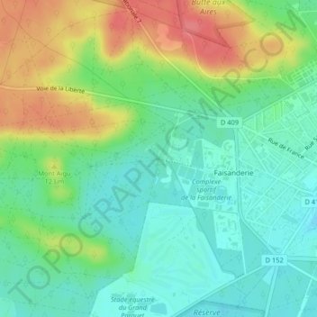 Topografisk karta Carrefour du Coq, höjd, relief