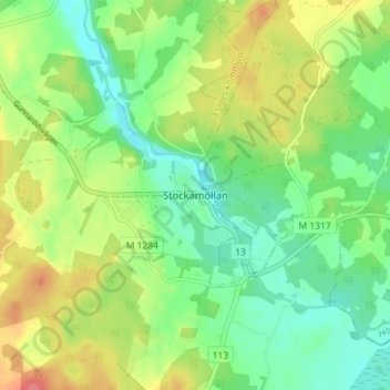Topografisk karta Stockamöllan, höjd, relief