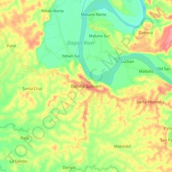 Topografisk karta Benito Soliven, höjd, relief