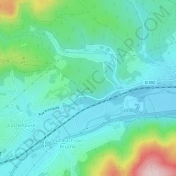 Topografisk karta Hoube, höjd, relief