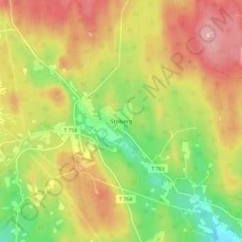 Topografisk karta Striberg, höjd, relief