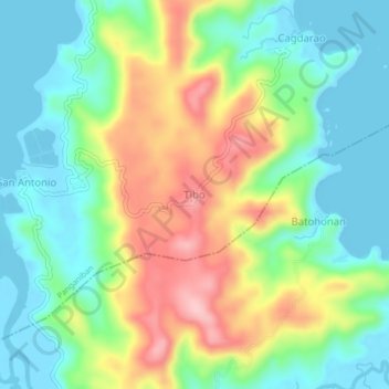 Topografisk karta Tibo, höjd, relief