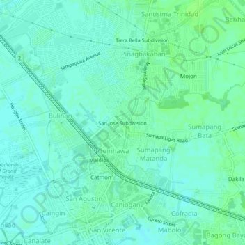 Topografisk karta San Jose Subdivision, höjd, relief