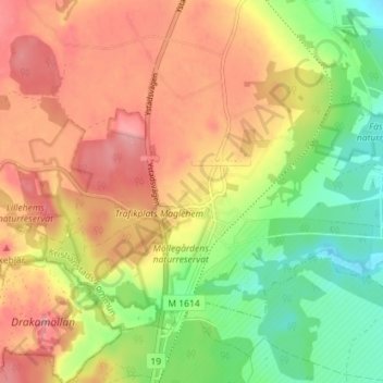 Topografisk karta Maglehem, höjd, relief