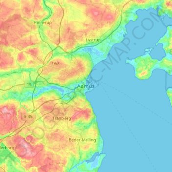 Topografisk karta Århus, höjd, relief