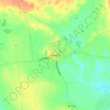 Topografisk karta Skivarp, höjd, relief