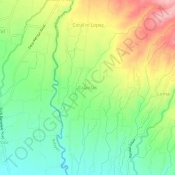 Topografisk karta Calantas, höjd, relief