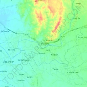 Topografisk karta Manaoag, höjd, relief