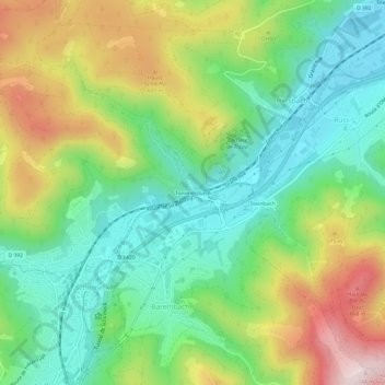 Topografisk karta Tommelsbach, höjd, relief