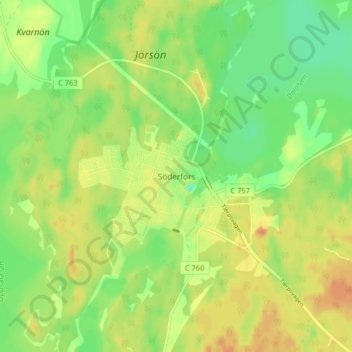 Topografisk karta Söderfors, höjd, relief