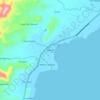 Topografisk karta Mabuni, höjd, relief