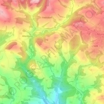 Topografisk karta Priehetsberg, höjd, relief