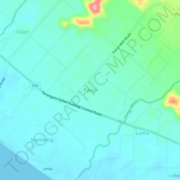 Topografisk karta Pangi, höjd, relief