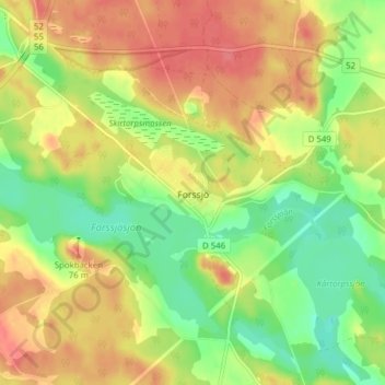 Topografisk karta Forssjö, höjd, relief