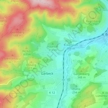 Topografisk karta Frühlinghausen, höjd, relief