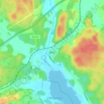 Topografisk karta Sjösa, höjd, relief