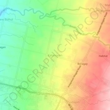 Topografisk karta Kalasuyan, höjd, relief