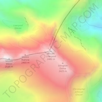 Topografisk karta Mount Liverpool, höjd, relief