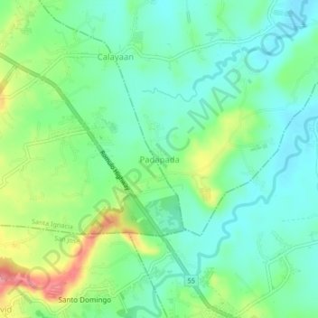 Topografisk karta Padapada, höjd, relief