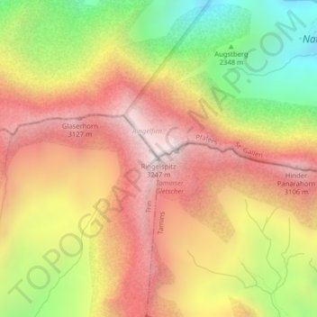 Topografisk karta Ringelspitz, höjd, relief