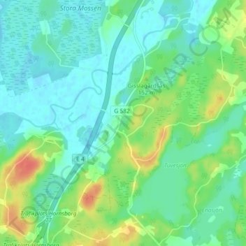 Topografisk karta Hornsborg, höjd, relief