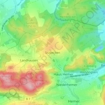 Topografisk karta Stübecken, höjd, relief