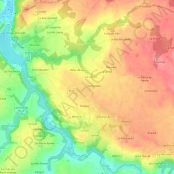 Topografisk karta Carmouet, höjd, relief