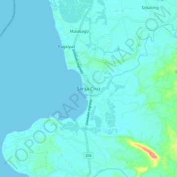 Topografisk karta Santa Cruz, höjd, relief