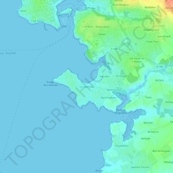 Topografisk karta Le Cabellou, höjd, relief