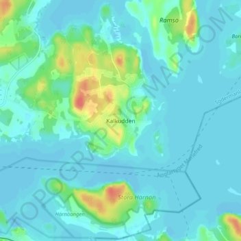Topografisk karta Kalkudden, höjd, relief
