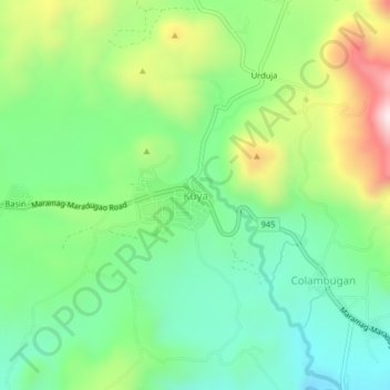 Topografisk karta Kuya, höjd, relief
