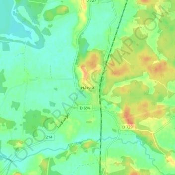 Topografisk karta Hållsta, höjd, relief