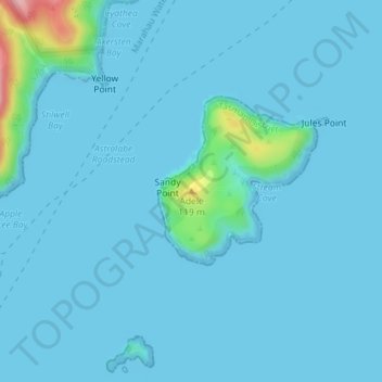Topografisk karta Adele, höjd, relief