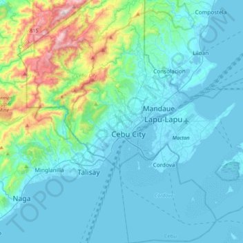 Topografisk karta Cebu City, höjd, relief