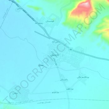 Topografisk karta Parsian, höjd, relief