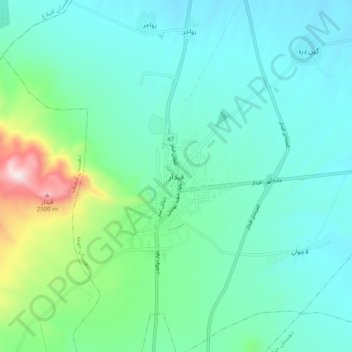 Topografisk karta Qeydar, höjd, relief