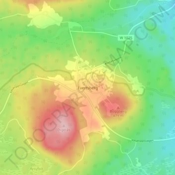 Topografisk karta Evertsberg, höjd, relief