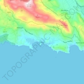 Topografisk karta Πάργα, höjd, relief