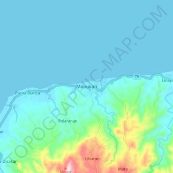 Topografisk karta Manukan, höjd, relief