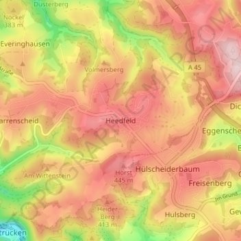Topografisk karta Heedfeld, höjd, relief