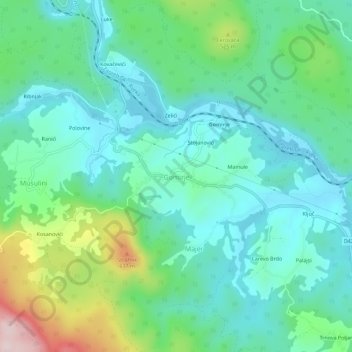 Topografisk karta Gomirje, höjd, relief