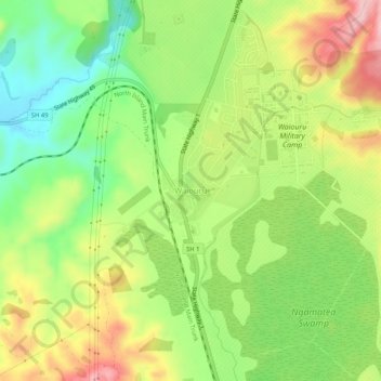 Topografisk karta Waiouru, höjd, relief