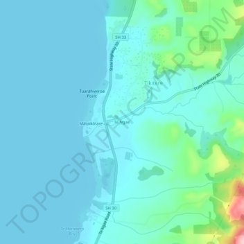 Topografisk karta Te Ngae, höjd, relief