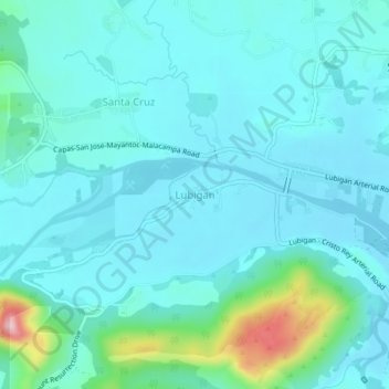 Topografisk karta Lubigan, höjd, relief