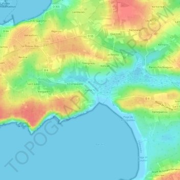 Topografisk karta Kerloc'h, höjd, relief
