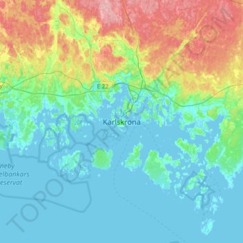 Topografisk karta Karlskrona, höjd, relief