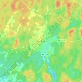 Topografisk karta Sibbhult, höjd, relief